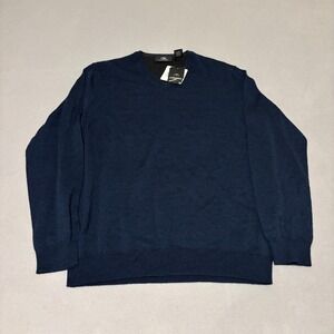 Calvin Klein Mens Navy Blue Extra Fine Merino Wool V-Neck Sweater Medium NWT